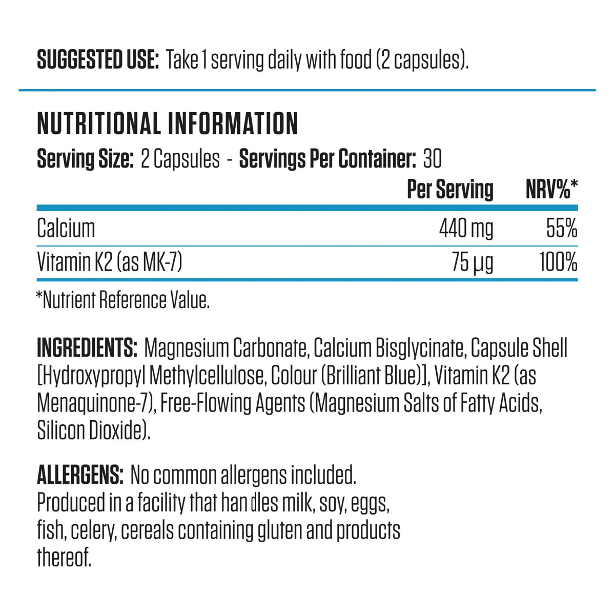Applied Nutrition Calcium & Vitamin K2 60 caps Nutritionals