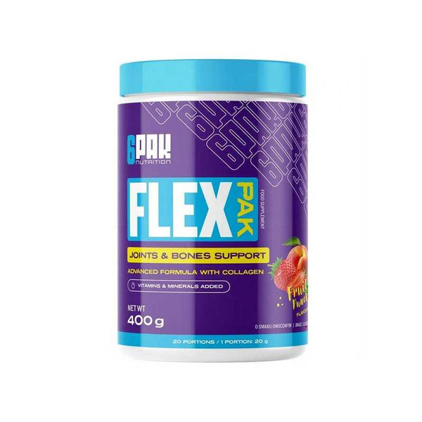 6PAK Flex Pak - Hydrolyzed Collagen + MSM + Glucosamine Sulphate, Orange Flavour - 400 g
