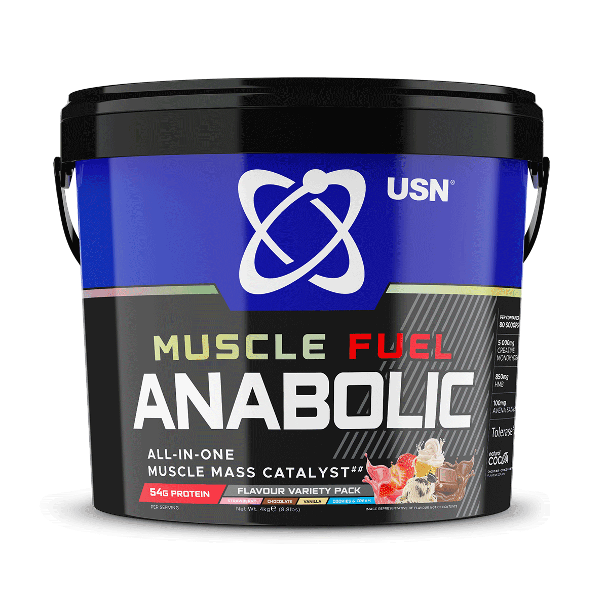 USN Muscle Fuel Anabolic Variety Pack 4kg - Cookies and Cream/Choc/Strawb/Vanilla