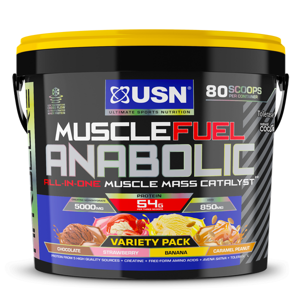 USN Muscle Fuel Anabolic Variety Pack 4kg - Peanut Caramel/Choc/Strawb/Banana