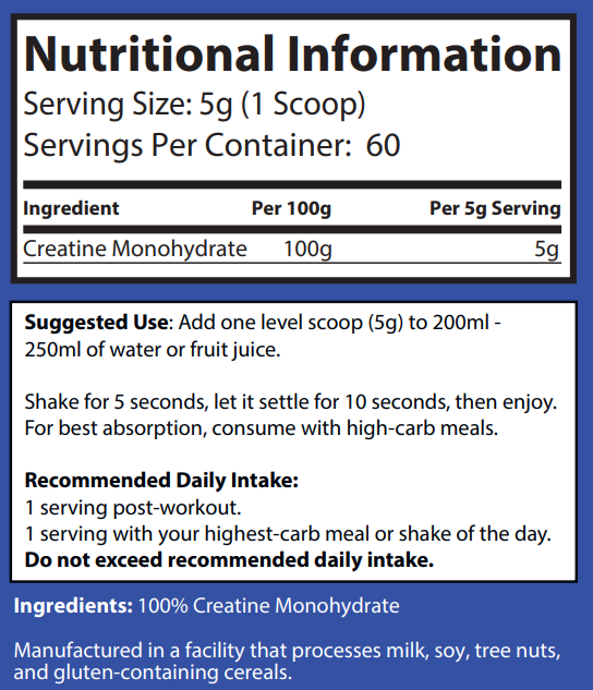 strt creatine 300g nutritional