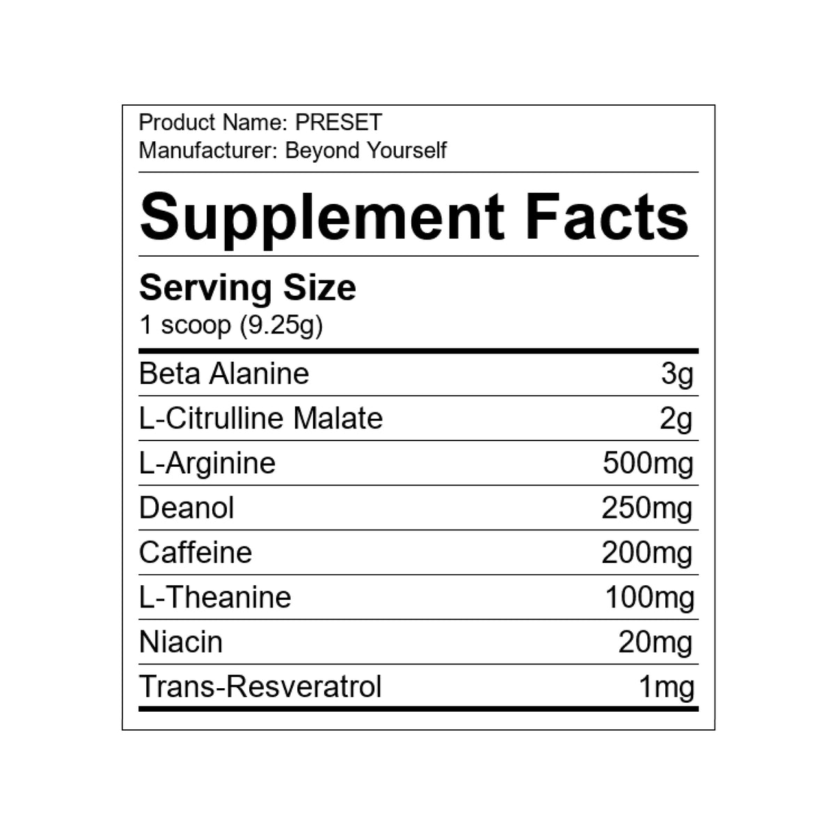 Beyond Yourself PreSET Pre-Workout 277g Nutritionals