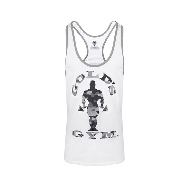 Gold's Gym Camo Joe Stringer Vest White Protein Superstore