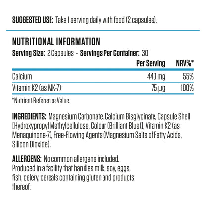Applied Nutrition Calcium & Vitamin K2 60 caps Nutritionals