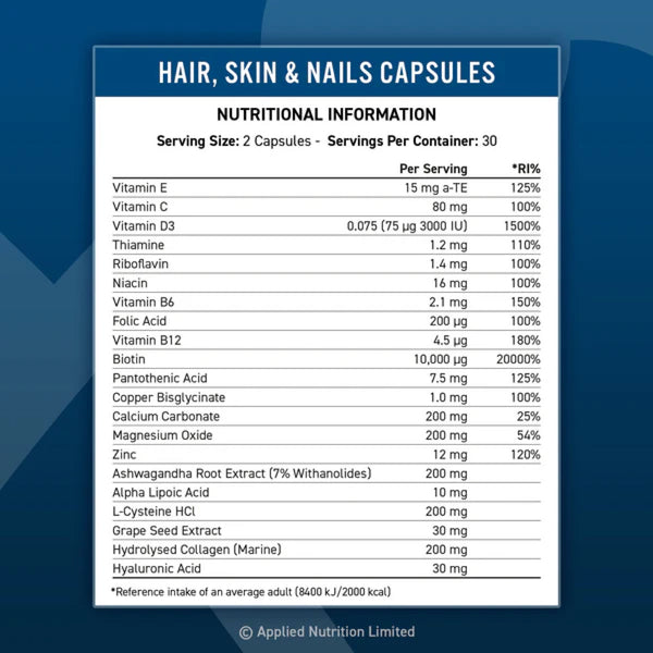 Applied Nutrition Hair, Skin, & Nails 60 Caps Nutritionals Protein Superstore