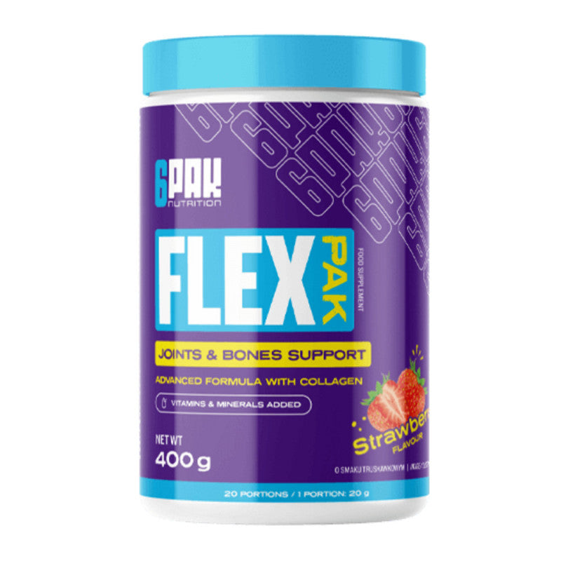 6PAK Flex Pak - Hydrolyzed Collagen + MSM + Glucosamine Sulphate, Orange Flavour - 400 g