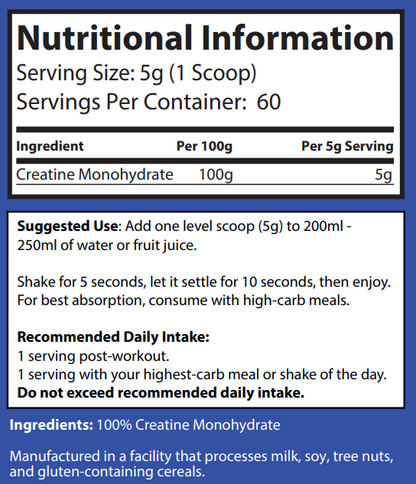 strt creatine 300g nutritional