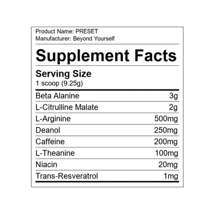 Beyond Yourself PreSET Pre-Workout 277g Nutritionals